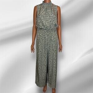 Green Floral High Neckline Jumpsuit Size Medium